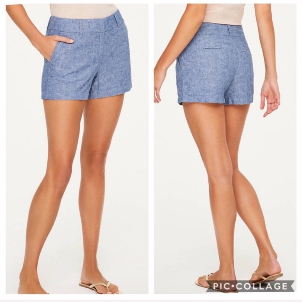 LOFT Outlet Rivera Blue Chambray Linen Blend 4 Inch Shorts - Size 10